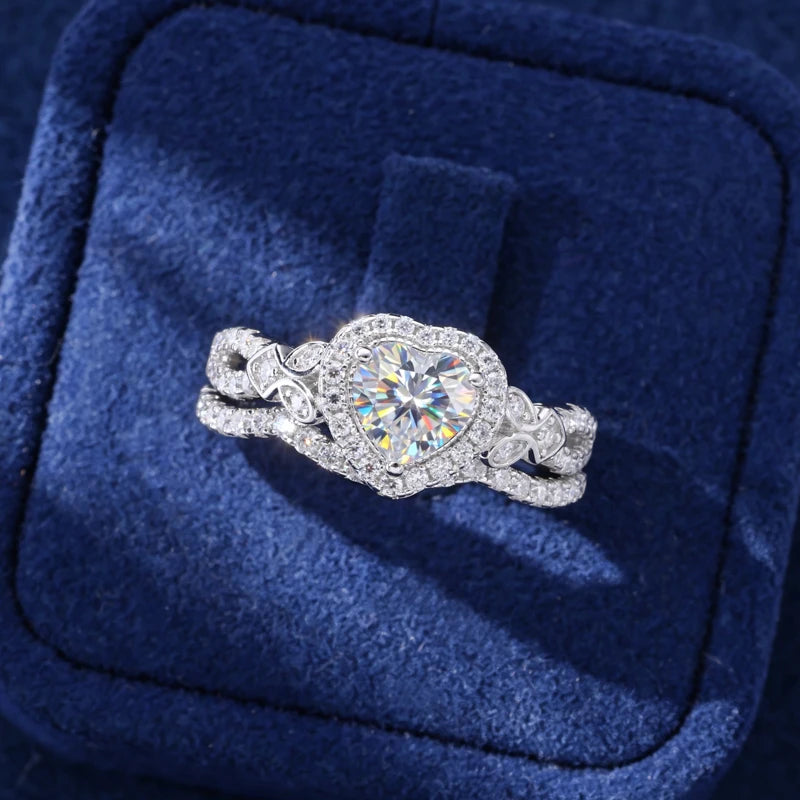 Moissanite Promise Ring Set, 2 Stackable Rings, 925