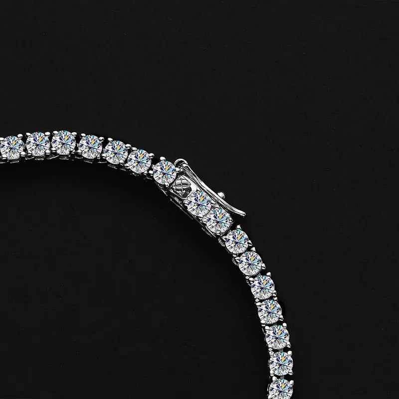 Tennis Necklace, Moissanite or Zircon in 925 Silver