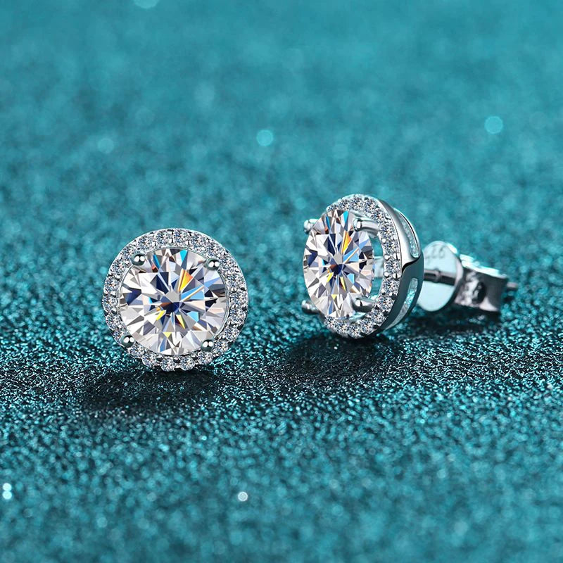 Moissanite or Zircon Stud Earrings, 0.5ct to 2ct