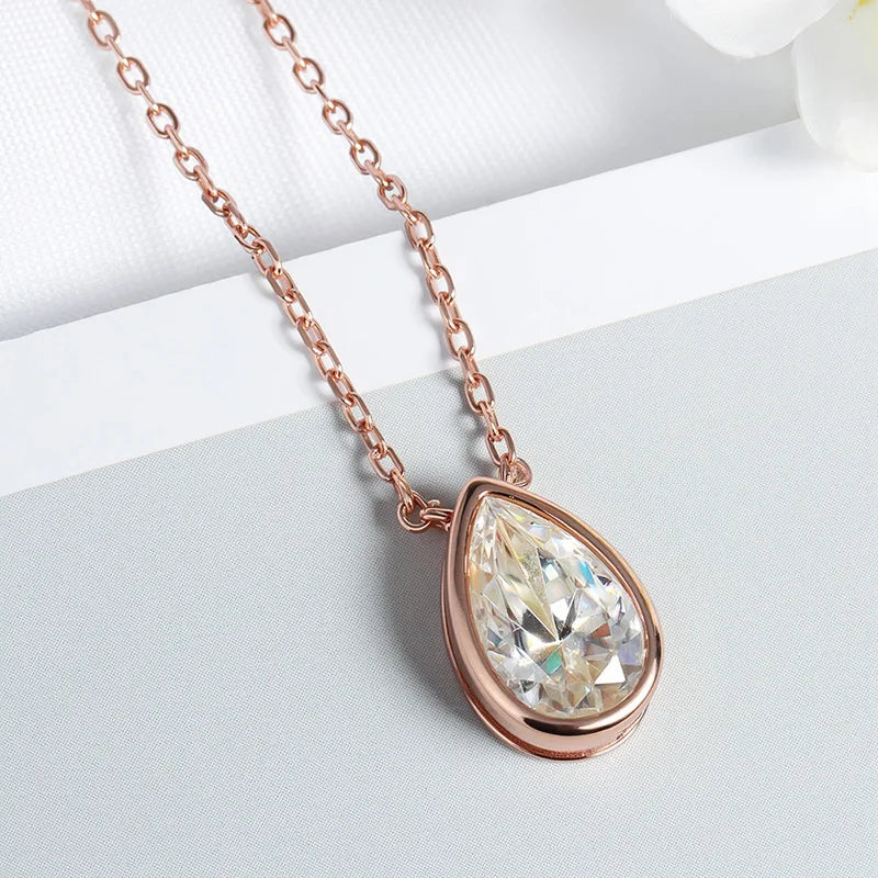 Pear Cut Moissanite Necklace, 1ct to 3ct GRA Certified