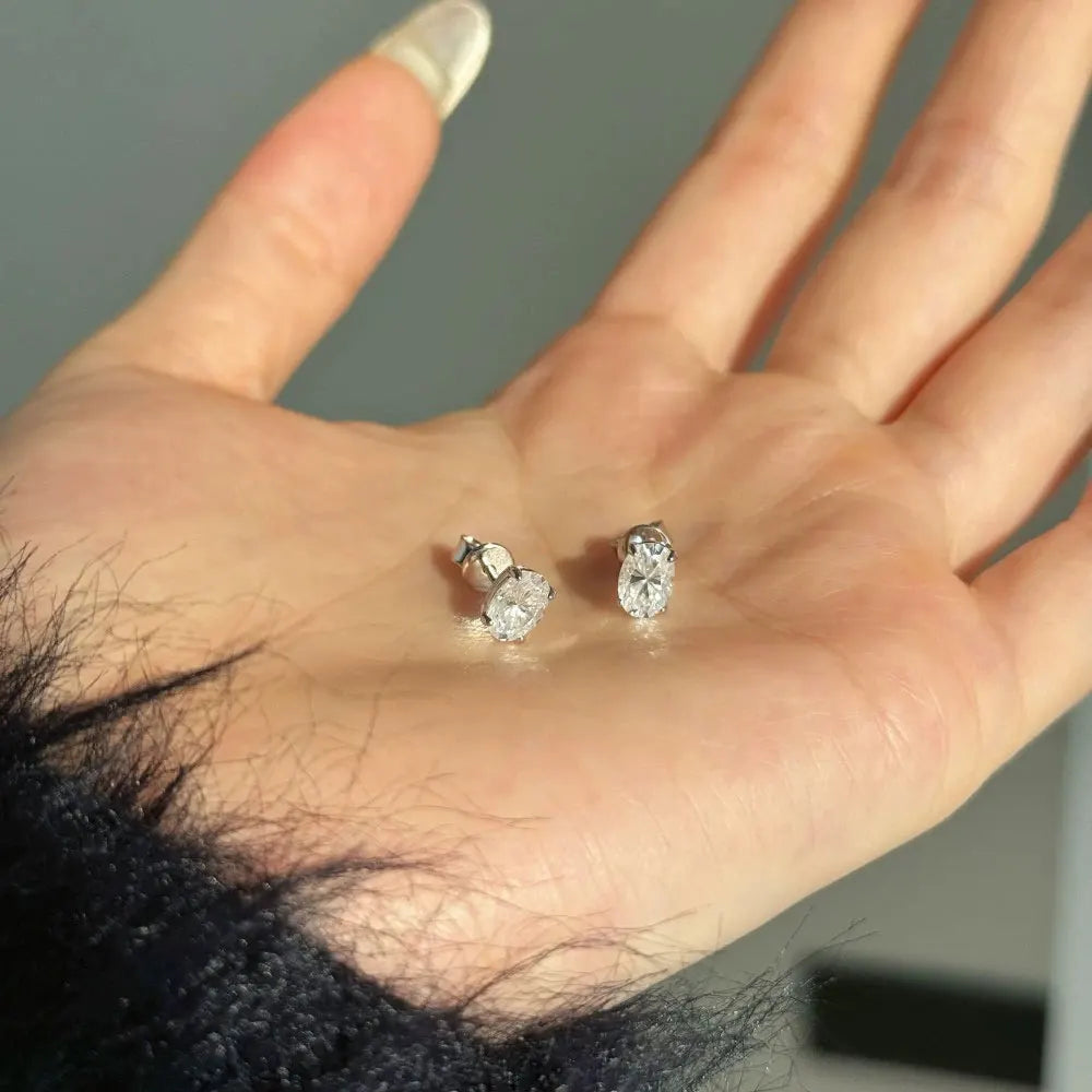 Oval Moissanite Stud Earrings, 0.5ct to 4ct GRA