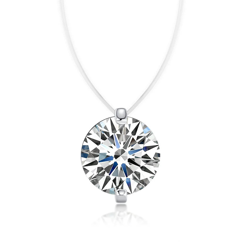 Floating Moissanite Necklace, 0.5ct to 5ct, 925 Silver