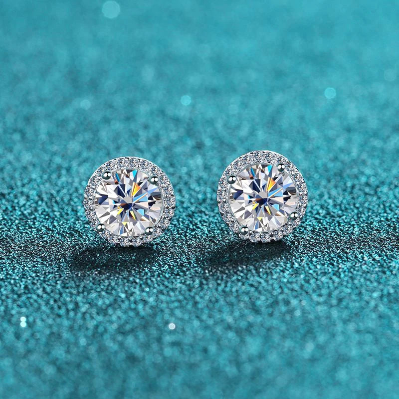 Moissanite or Zircon Stud Earrings, 0.5ct to 2ct