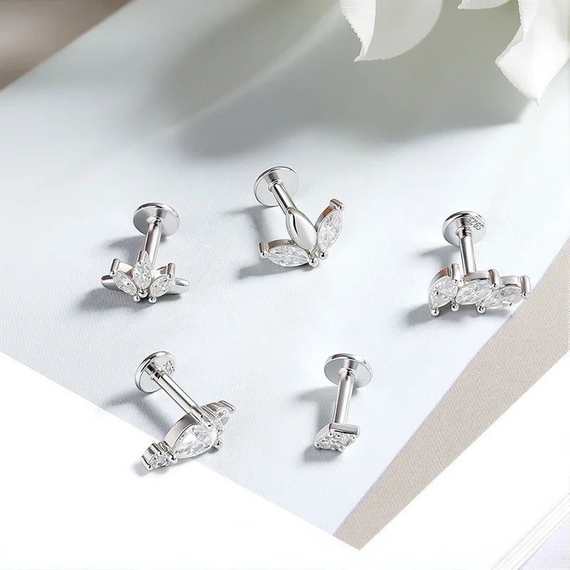 Flat Back Moissanite Piercing Studs in S925 Silver