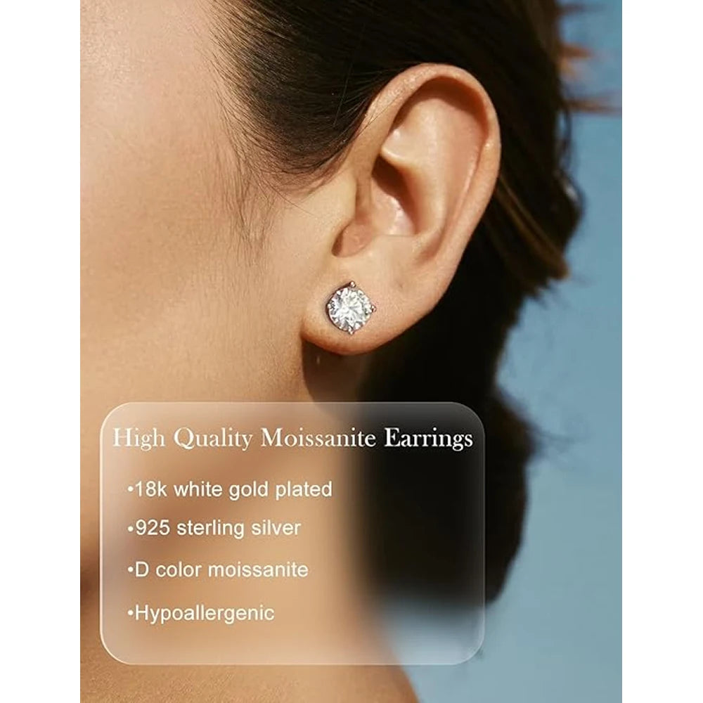 Moissanite Stud Earrings, 0.3ct to 7ct in 925 Silver