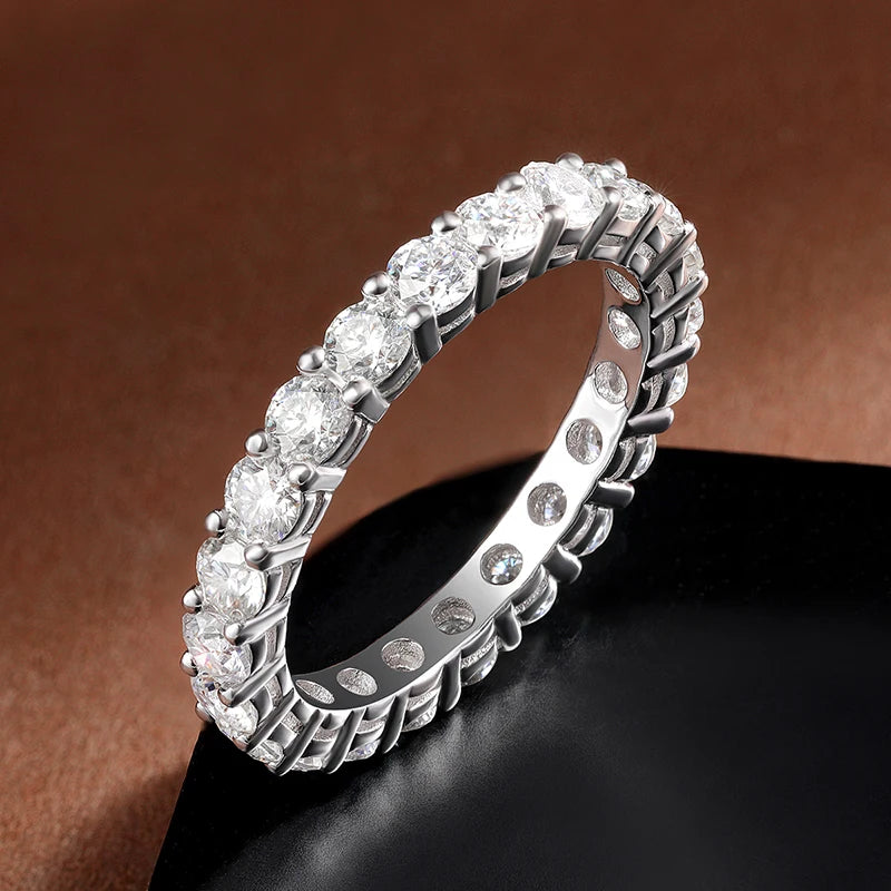Round Moissanite Band Ring, 3mm to 5mm in 925 Silver