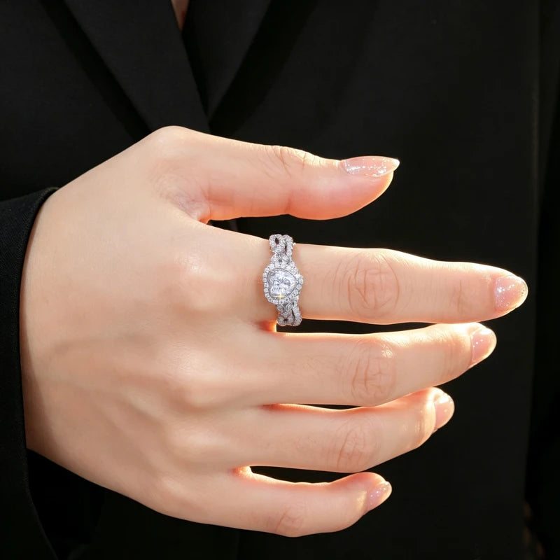 Moissanite Promise Ring Set, 2 Stackable Rings, 925