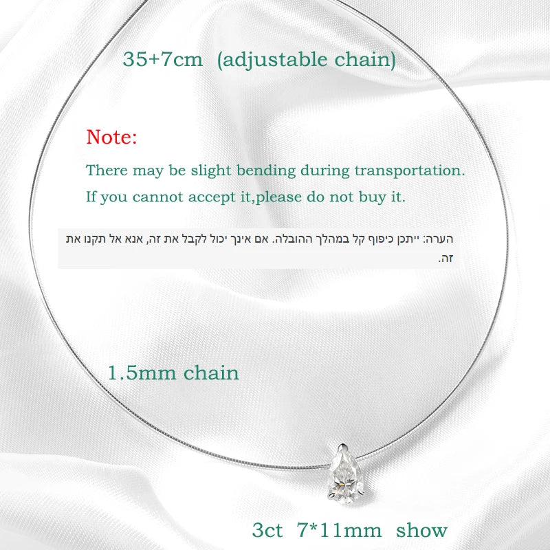 Pear Moissanite Necklace, 3ct to 5ct, 925 Silver 18k Plated