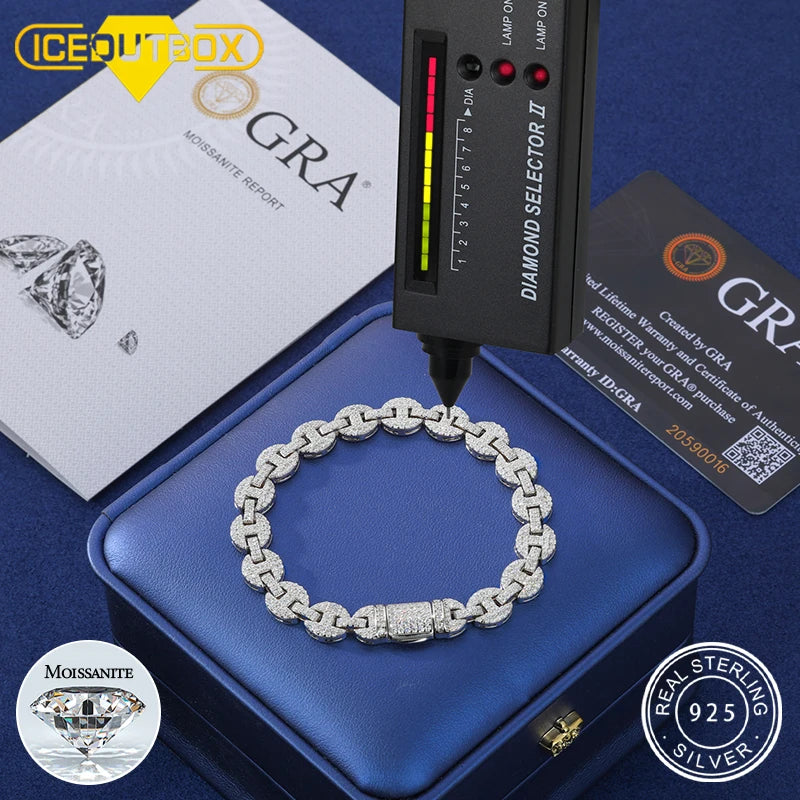 Pig Nose Moissanite Bracelet, 6mm to 10mm in 925 Silver