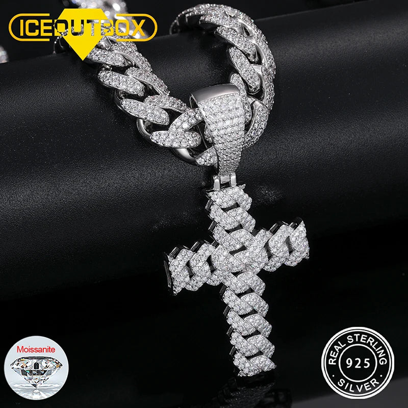 12mm Cuban Cross Pendant Necklace, D VVS Moissanite