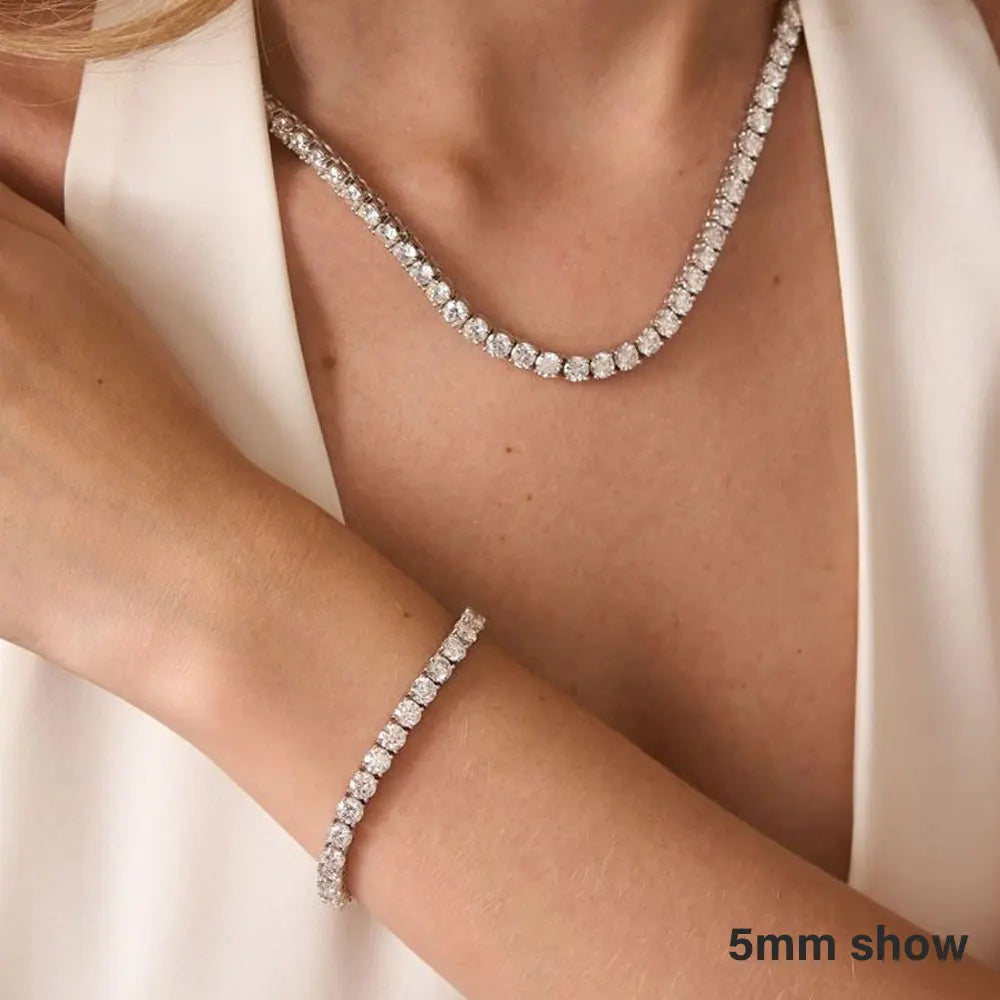 Moissanite Tennis Necklace, 2mm to 6.5mm in 925 Silver