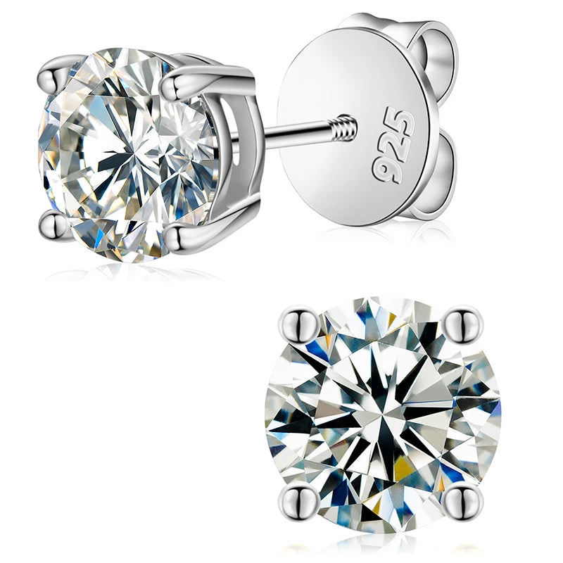 Moissanite Stud Earrings, 3mm to 10mm Screw Back