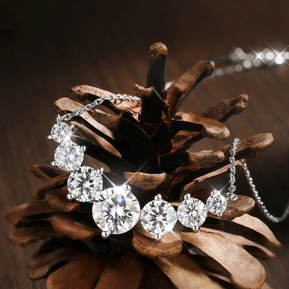 Moissanite or Zircon Necklace, 1.7ct to 5ct, 925 Silver