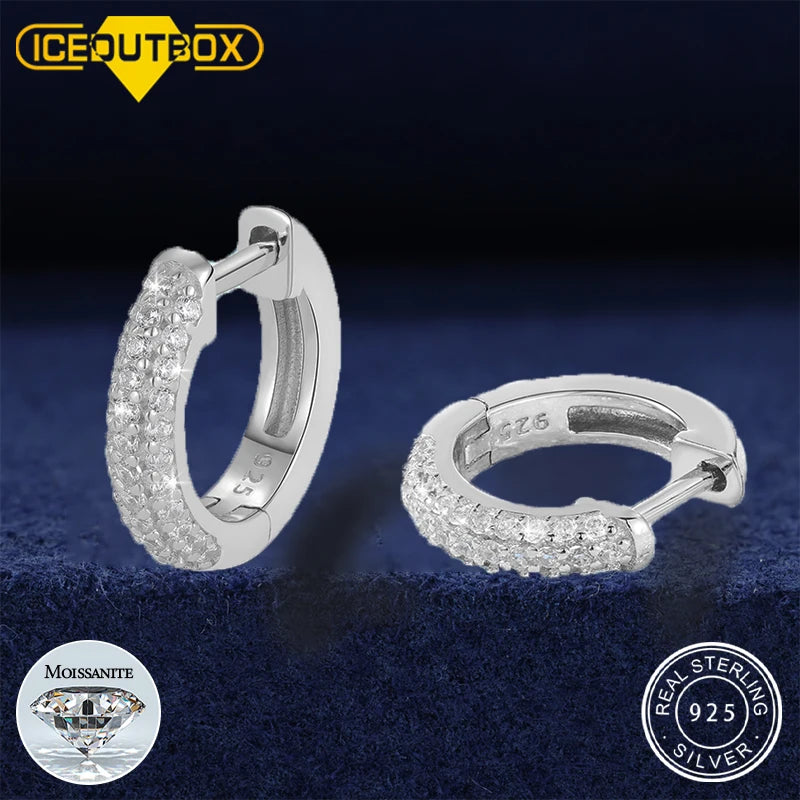Moissanite Huggie Hoop Earrings, 10mm to 20mm in 925