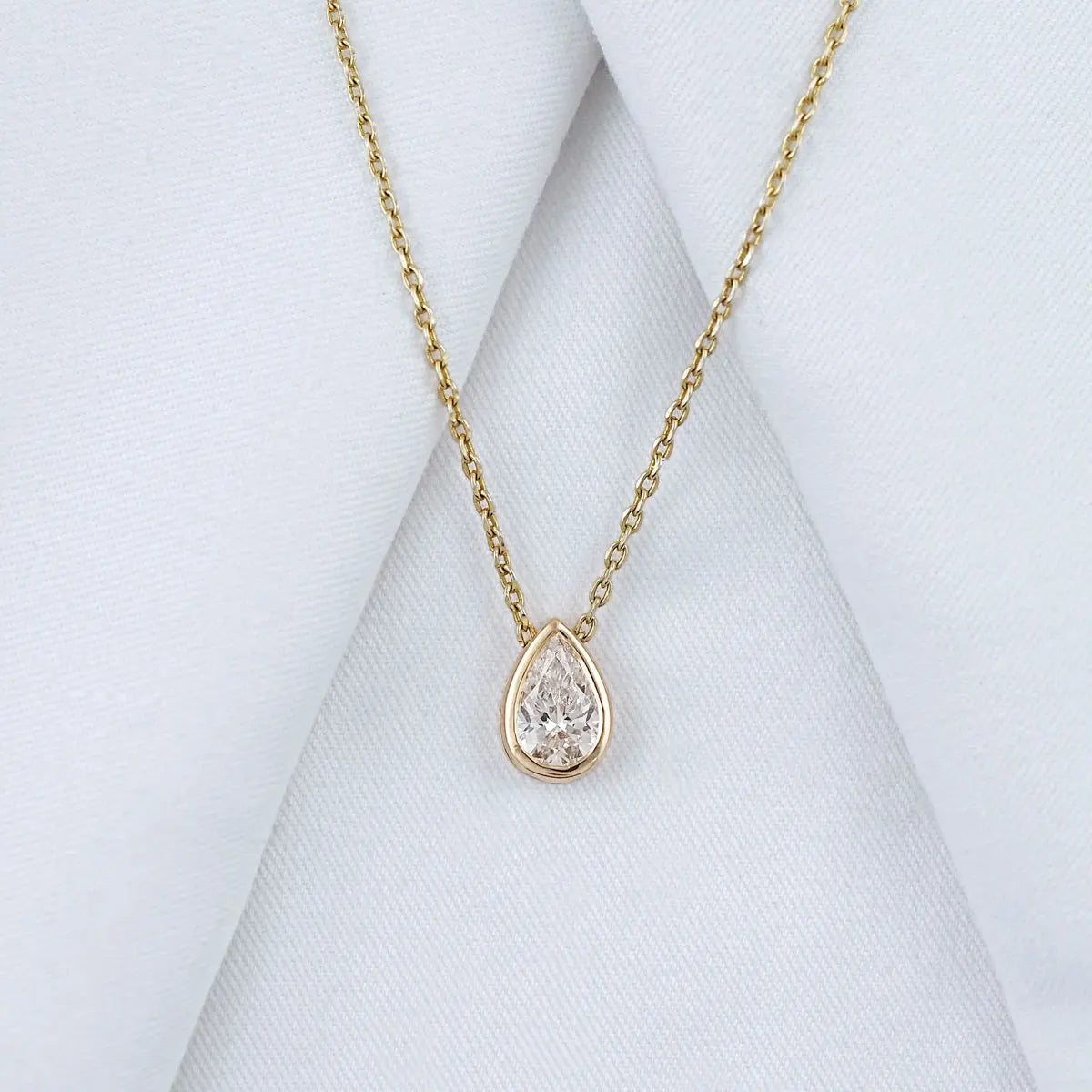 Bezel Set Pear Moissanite Necklace, 1ct to 4ct