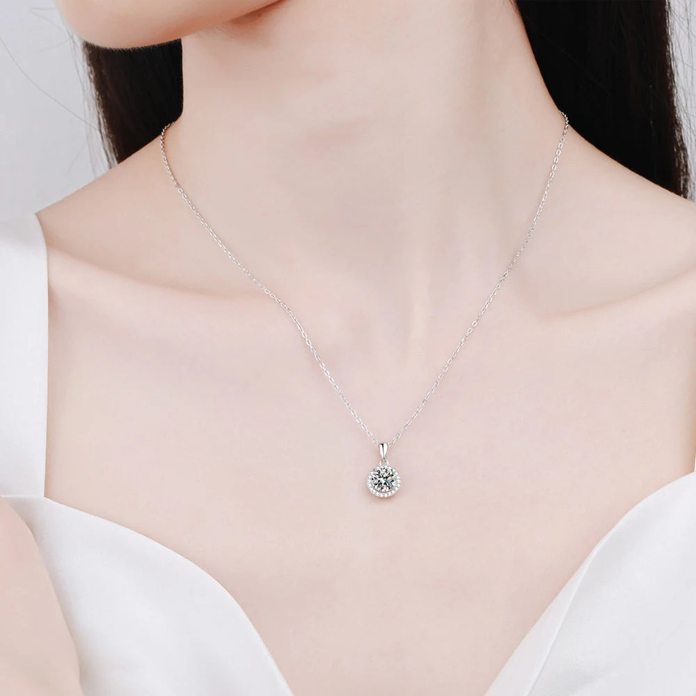 1ct Round Pendant Necklace in 925 Silver