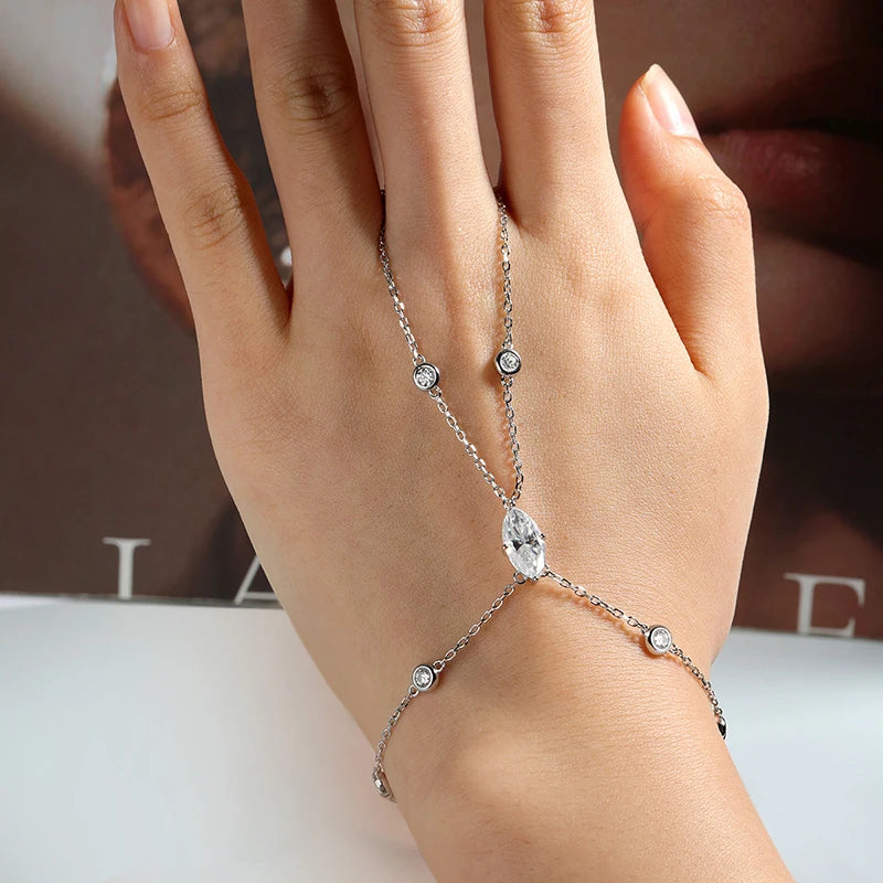 Marquise Moissanite Hand Chain Bracelet
