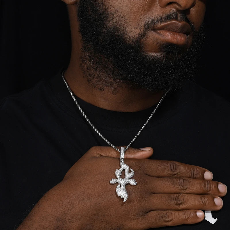 Flame Cross Pendant Necklace, Moissanite or Zircon