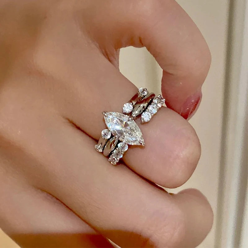 Marquise Moissanite Stacking Ring Set in 925 Silver