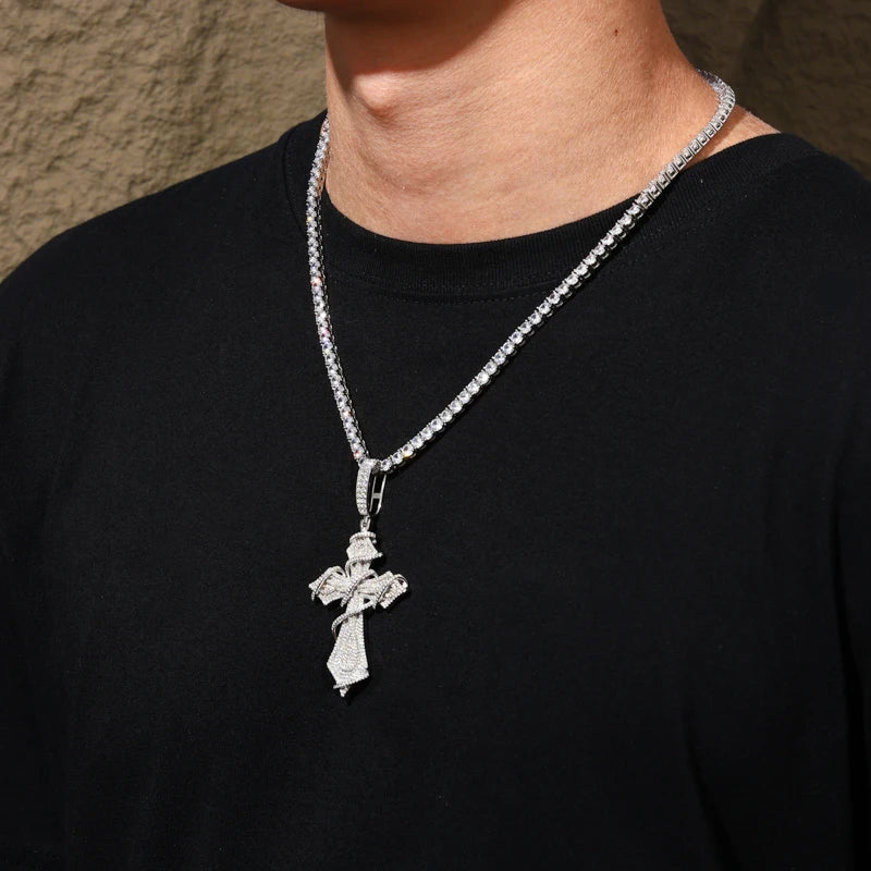 Thorn Cross Pendant Necklace in 925 Sterling Silver