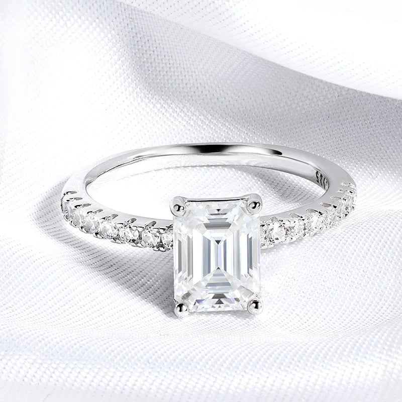 Emerald or Radiant Cut Ring, 1ct to 4ct in 925 Silver