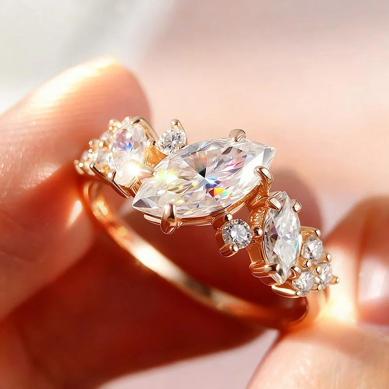 1.84cttw Marquise Moissanite Wedding Ring, 925 Silver