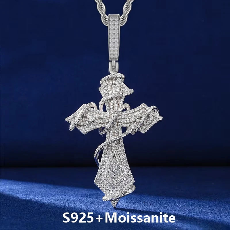 Thorn Cross Pendant Necklace in 925 Sterling Silver