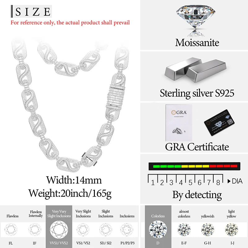 Baguette Moissanite Cuban Necklace, 6mm to 20mm, 925