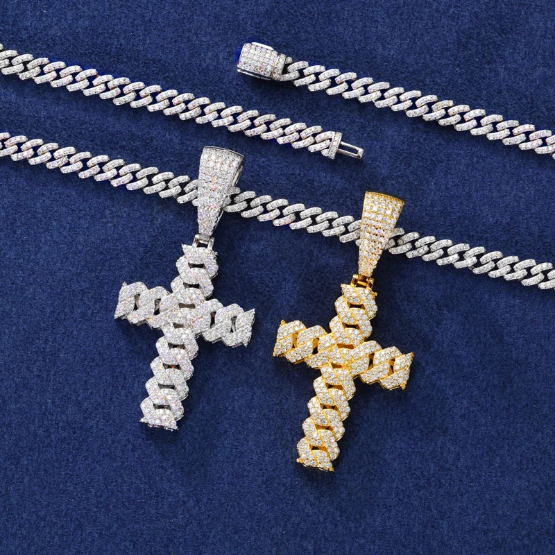 6mm Cuban Chain Cross Pendant Set in 925 Silver