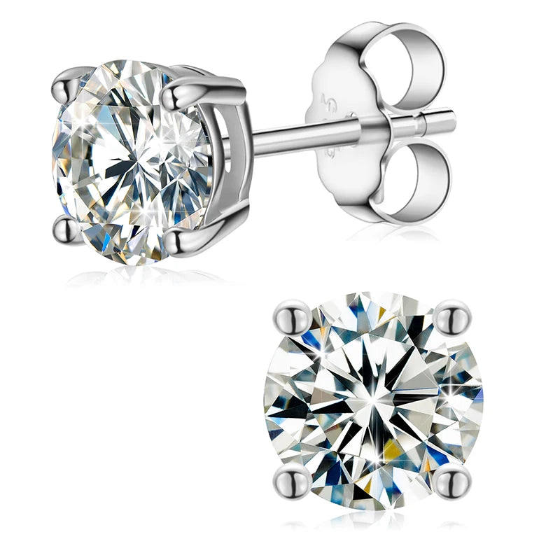 Black Moissanite Stud Earrings, 0.1ct to 2ct, 925 Silver