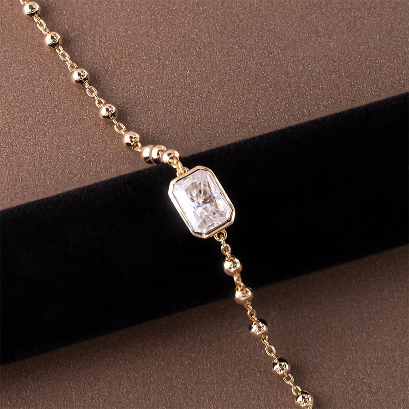 1ct D VVS1 Moissanite Bead Chain Bracelet, 6 Cuts