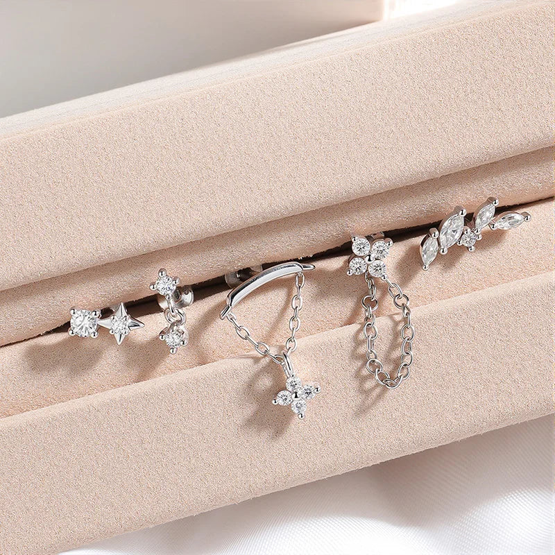 Flat Back Moissanite Piercing Studs in S925 Silver
