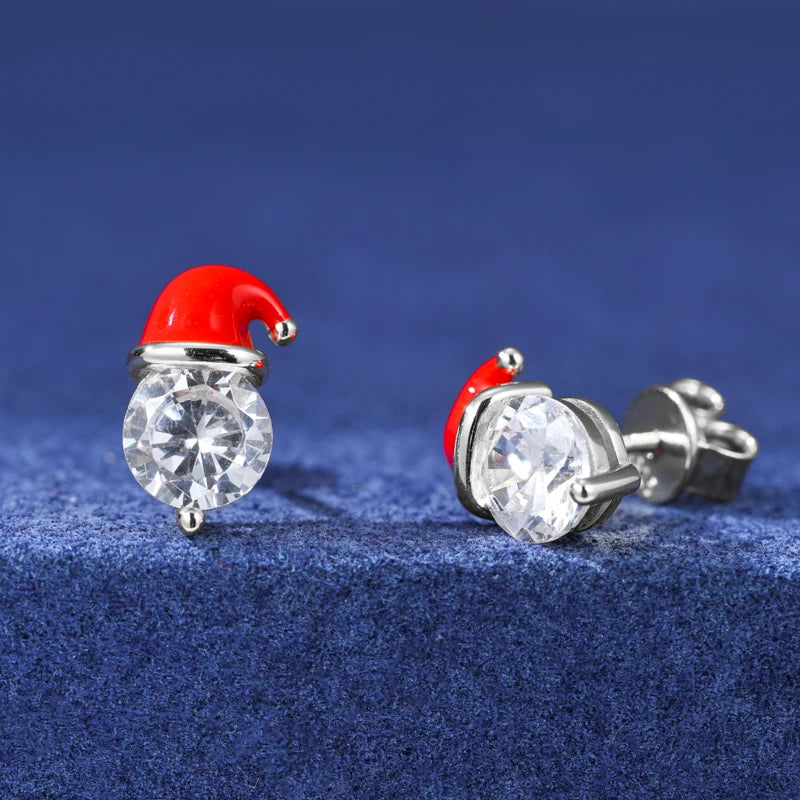 Moissanite Santa Hat Stud Earrings in 925 Silver