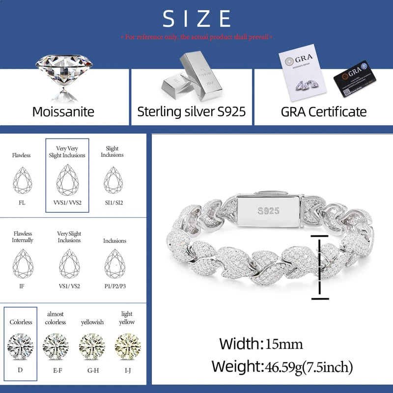 Iced Out Leaf Cuban Link Bracelet in 925 Silver