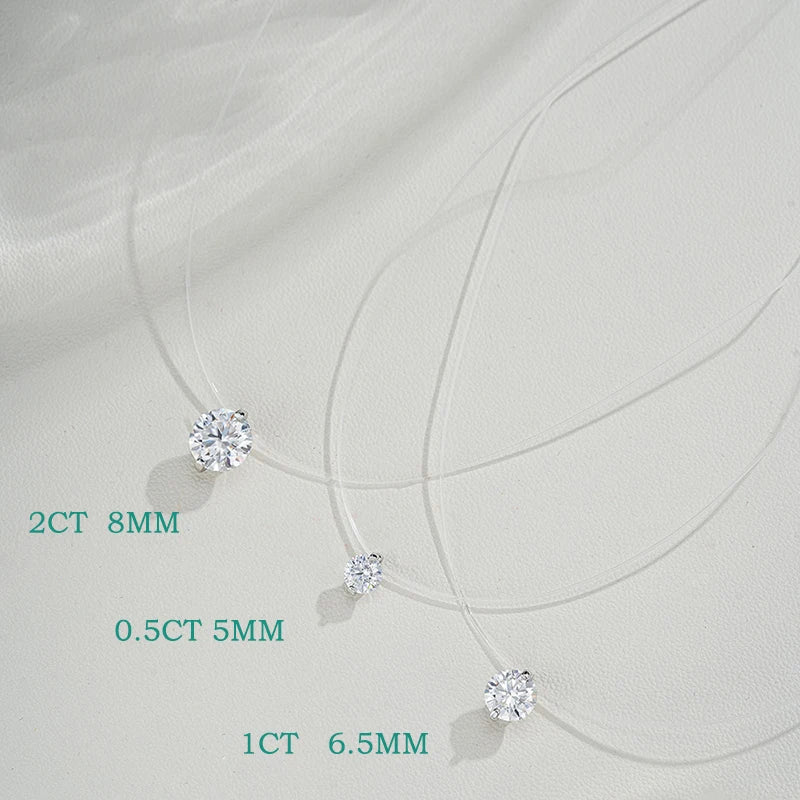 Floating Moissanite Necklace, 0.5ct to 5ct, 925 Silver