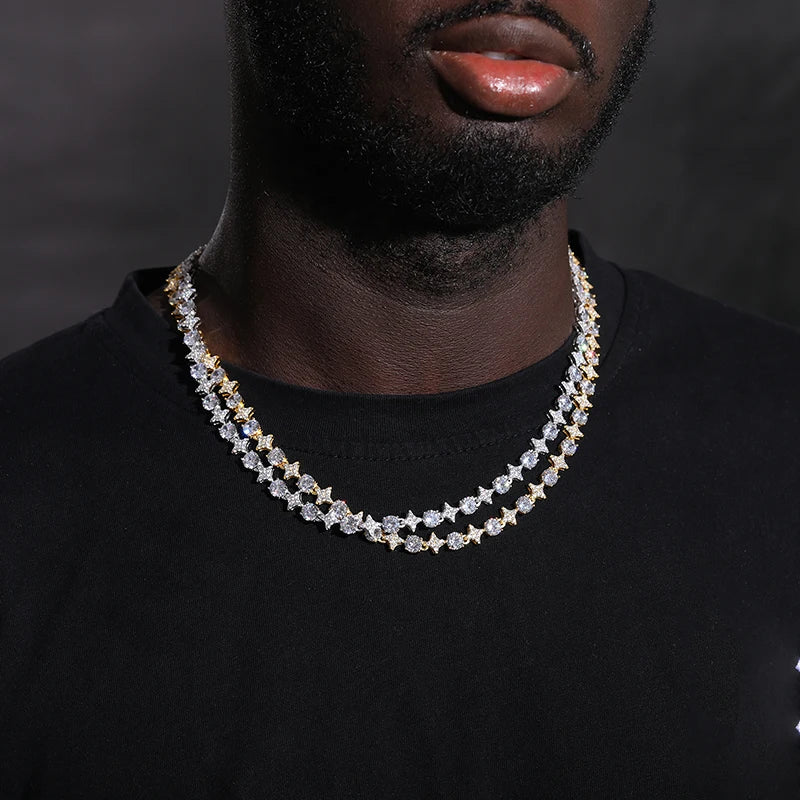 Star Set Tennis Chain, 8mm or 10mm in 925 Silver