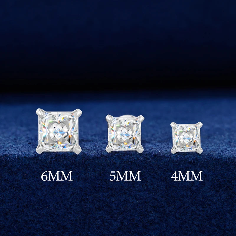 Heart and Princess Moissanite Studs in 925 Silver
