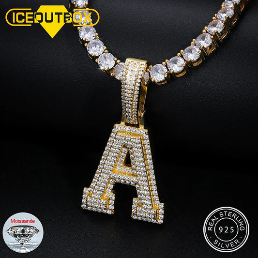 Moissanite Initial Letter Pendant, A to Z, Iced Out