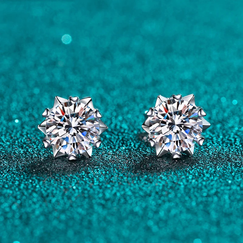 Snowflake Moissanite Stud Earrings, 1ct or 2ct