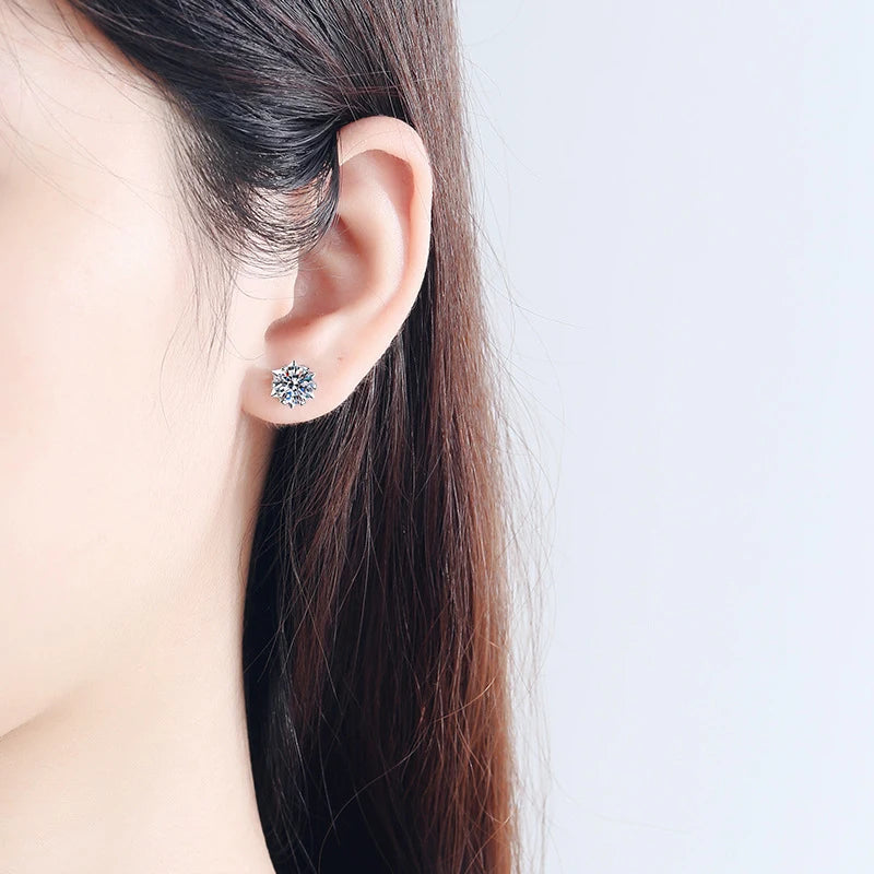 Snowflake Moissanite Stud Earrings, 1ct or 2ct