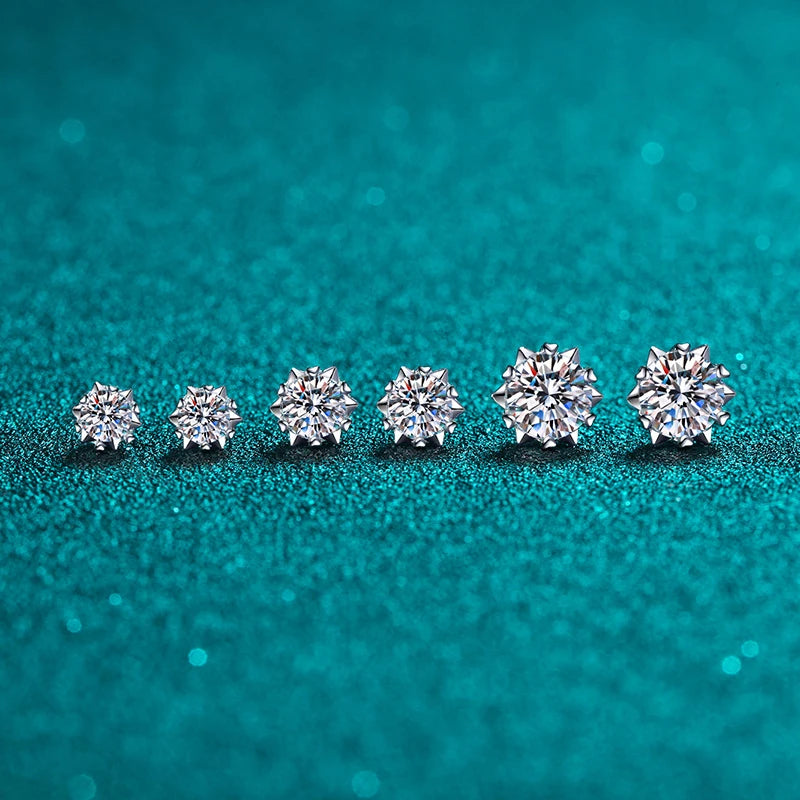 Snowflake Moissanite Stud Earrings, 1ct or 2ct