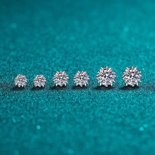 Snowflake Moissanite Stud Earrings, 1ct or 2ct