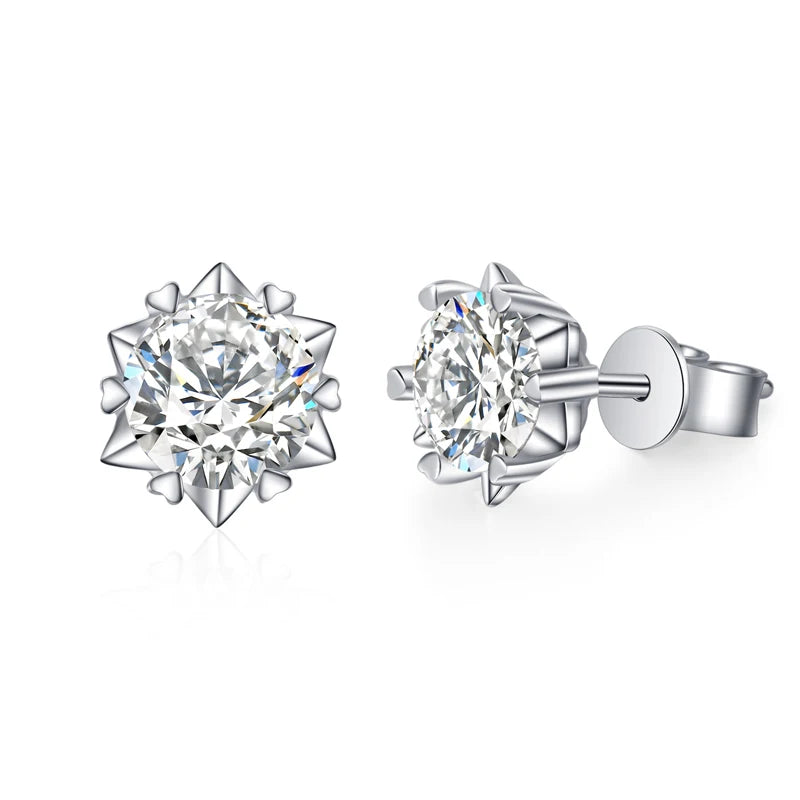 Snowflake Moissanite Stud Earrings, 1ct or 2ct