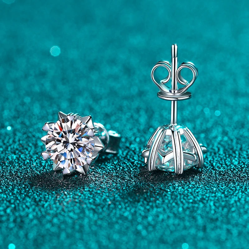 Snowflake Moissanite Stud Earrings, 1ct or 2ct
