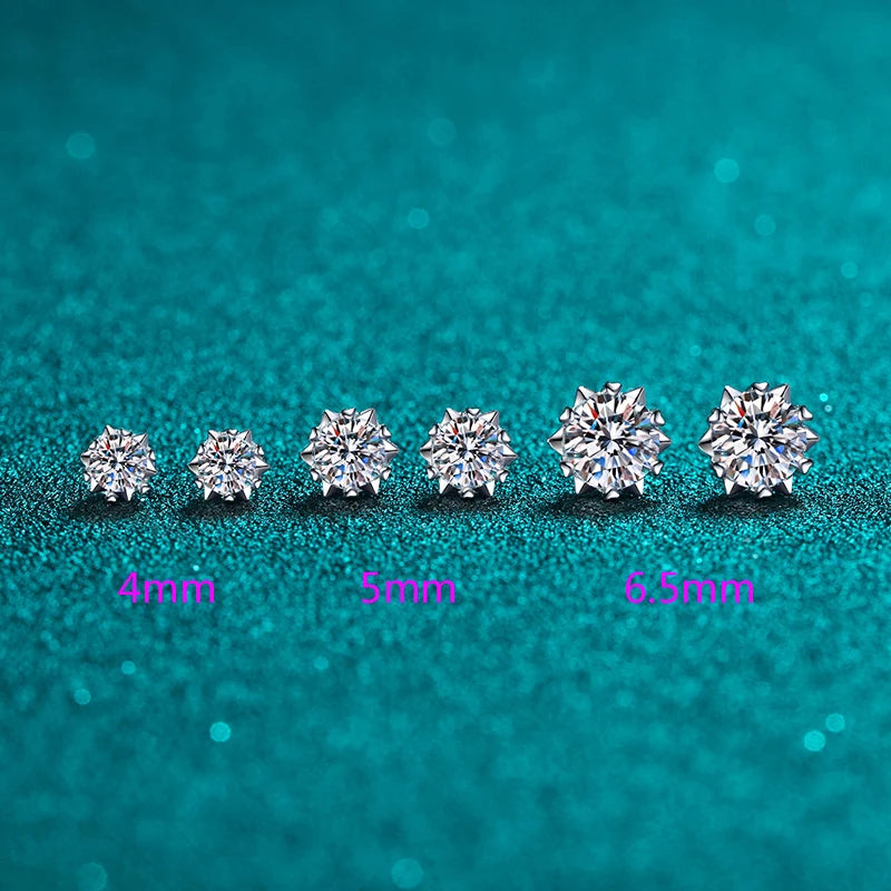 Snowflake Moissanite Stud Earrings, 1ct or 2ct